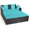 Spacious Outdoor Rattan Daybed with Upholstered Cushions and Pillows