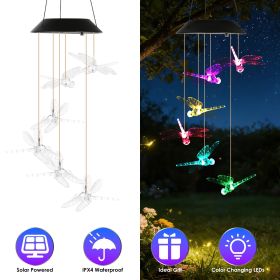 Outdoor Hanging Dragonfly Solar Wind Chimes, Color Changing LED Light, Waterproof Wind Chime for Patio Lawn Window Decoration (Type: 1pcs)
