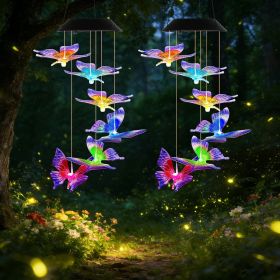 Outdoor Solar Wind Chimes with Butterfly Design, Color Changing LED Light, Waterproof Wind Chime for Garden & Home Decoration (Type: 2pcs)
