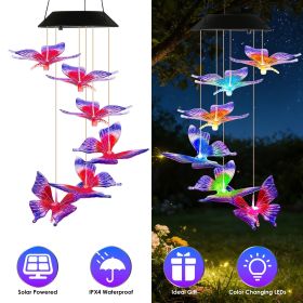 Outdoor Solar Wind Chimes with Butterfly Design, Color Changing LED Light, Waterproof Wind Chime for Garden & Home Decoration (Type: 1pcs)