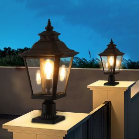 21"(H) 2-Pack Outdoor Post Lantern Light â€“ Vintage Black Metal & Clear Glass Pillar Lamp for Garden, Gate, Driveway (Material: Aluminum, Color: black)