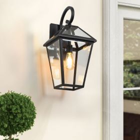 21"(H) 1-Pack Outdoor Wall Lantern Light – Modern Black Metal & Clear Glass Sconce for Porch, Patio, and Garden Lighting (Bulb Not Included) (Material: Aluminium, Color: black)