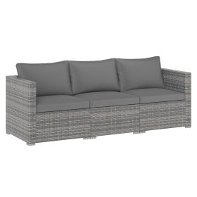 3 Pieces Patio Sectional Sofa Set PE Rattan Modular Couch Furniture Set with Soft Cushions (Color: Gray)