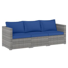 3 Pieces Patio Sectional Sofa Set PE Rattan Modular Couch Furniture Set with Soft Cushions (Color: Navy)