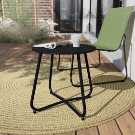 Outdoor Table Small Patio Side Table, Round Metal Side Table, Weatherproof, Portable, Outdoor End for Garden, Balcony, Yard (Color: black)