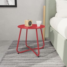 Outdoor Table Small Patio Side Table, Round Metal Side Table, Weatherproof, Portable, Outdoor End for Garden, Balcony, Yard (Color: Red)