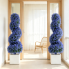 Set of 2 Artificial Spiral Topiary Trees Sun Protection with Ground Spikes Fake Evergreen Landscape Garden Decor