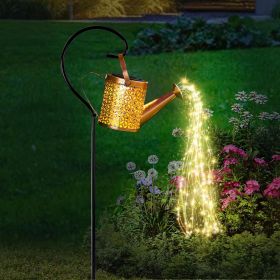 Outdoor Solar Watering Can with Lights Garden Decor Large Solar Powered Lanterns Hanging Waterproof LED Decorative Retro Metal Kettle String Lights fo (Color: Warm lights-1PCS)
