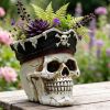 Hand Painted Pirate Skull Planter, Gothic Planter, Unique Small Skeleton Flower Pot Indoor/Outdoor with Drainage