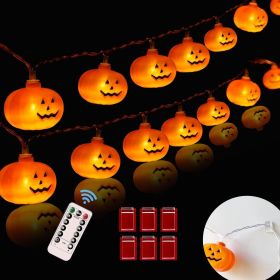 Halloween Lights,20FT 40 LEDs Holiday String Lights for Indoor Outdoor Decor,Battery Operated 8 Mode Waterproof Pumpkin String for Party Decorations (Color: Pumpkin Lights)