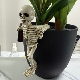 Halloween Skeleton Flowerpot Decoration, Weather Resistant Resin Garden Statue (Color: Black Cup)