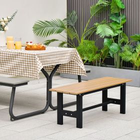47 Inches Outdoor Chair with Slatted Seat and Plastic Coated Iron Frame (Color: Brown, size: 47 Inch)