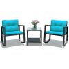 3 Pieces Cushioned Patio Rattan Set with Rocking Chair and Table