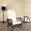 Outdoor Wicker Rocking Chair with Wide Seat, Thick, Soft Cushion, Rattan Rocker w/Steel Frame, High Weight Capacity for Patio, Garden, Backyard