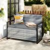 Patio Storage Bench Outdoor Wicker Loveseat with Built-in Storage