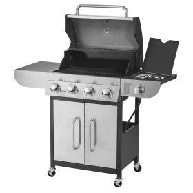 Gas Grill, 4 Burner Propane Gas Grill with Side Burner, 425 SQ.In Grilling Area, Carbon Steel Enamel Grates, Outdoor 52 (Burner BTU: 12000 BTU x 4)