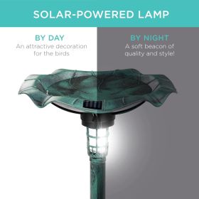 Outdoor Solar Lighted Pedestal Bird Bath Fountain Decoration w/Planter, Integrated Panel, Scroll Accents for Lawn, Garden (Color: Green)