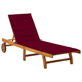 Patio Sun Lounger with Cushion Solid Wood Acacia (Color: Red)