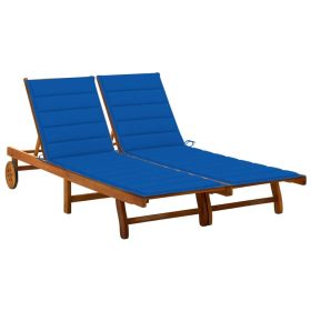 2-Person Patio Sun Lounger with Cushions Solid Wood Acacia (Color: Blue)