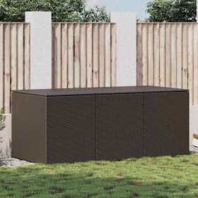 Patio Storage Box Poly Rattan (Color: Brown, size: 70.9"X35.4"X27.6")