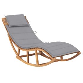 Rocking Sun Lounger with Cushion Solid Teak Wood (Color: Grey)
