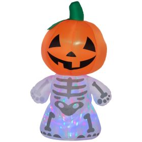 6ft Halloween Inflatables Outdoor Decorations, Smiling Skeleton Ghost with Pumpkin Head, Blow Up LED Yard Decor for Garden, Lawn, Party, Holiday (Color: as Pic)
