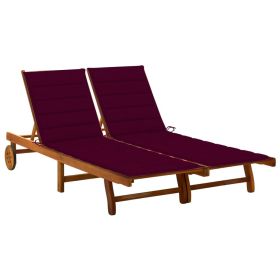 2-Person Patio Sun Lounger with Cushions Solid Wood Acacia (Color: Red)