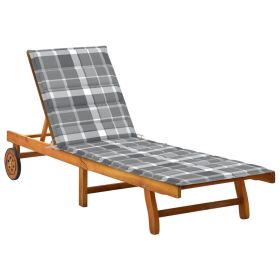 Patio Sun Lounger with Cushion Solid Wood Acacia (Color: Gray)