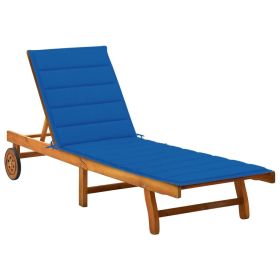 Patio Sun Lounger with Cushion Solid Wood Acacia (Color: Blue)