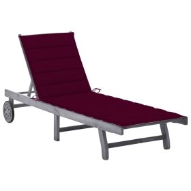 Patio Sun Lounger with Cushion Gray Solid Wood Acacia (Color: Gray)