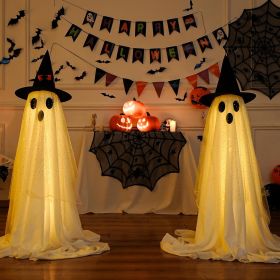 2Packs Halloween Decorations Outdoor,Halloweens Party Decoration Indoor,Spooky Ghost with Remote Control String Lights (Color: White)