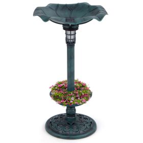 Standing Pedestal Birdbath and Feeder Combo with Lotus Leaf Bowl (Select: Bottom Planter with Drainage Holes, Color: Green)