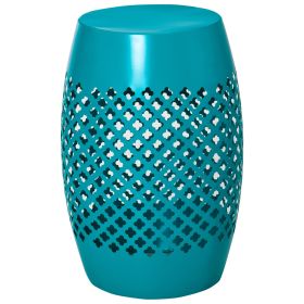 12.5" Steel Outdoor Side Table, Round Hollow Drum Patio End Table, Accent Table for Indoor and Outdoor (Color: Blue)