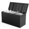 90 Gallon Black Plastic Storage Deck Box with Maze Texture Injection Molded Outdoor Patio Storage Container for Garden Tools Cushions Pool Supplies an