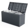 90 Gallon Black Plastic Storage Deck Box with Maze Texture Injection Molded Outdoor Patio Storage Container for Garden Tools Cushions Pool Supplies an