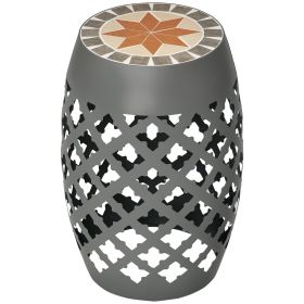 12" Patio Round Side Table, Outdoor Footstool, Garden Mosaic Accent Side Table, Plant Stand (Color: Gray)
