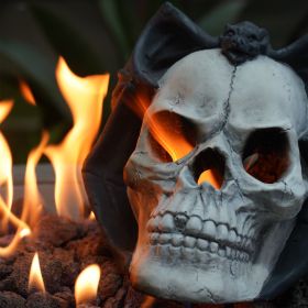 Fire Pit Demon Skull Gas Log for Ventless & Vent Free, Propane, Gel, Ethanol, Electric, Outdoor Fireplace and Fire Pit (Color: as Pic)