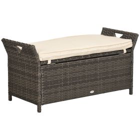 Outsunny 27 Gallon Patio Wicker Storage Bench, Outdoor PE Rattan Patio Furniture (Color: as Pic)