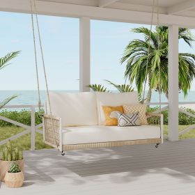 1-Piece Woven Rope Outdoor Swing Sofa with Soft Cushions Seating 2 for Patio, Courtyard and Balcony (Material: Woven Rope, Color: Beige)