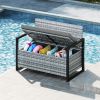 Patio Storage Bench Outdoor Wicker Loveseat with Built-in Storage