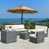 8 Pieces Wicker Sofa Rattan Dining Set Patio Furniture with Storage Table