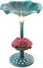 Outdoor Solar Lighted Pedestal Bird Bath Fountain Decoration w/Planter, Integrated Panel, Scroll Accents for Lawn, Garden