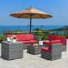 8 Pieces Wicker Sofa Rattan Dining Set Patio Furniture with Storage Table