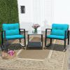 3 Pieces Cushioned Patio Rattan Set with Rocking Chair and Table