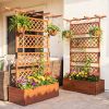 Wooden Planter Box with Lattice Trellis Raised Garden Bed Privacy Screen with Flat Roof
