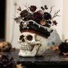 Hand Painted Pirate Skull Planter, Gothic Planter, Unique Small Skeleton Flower Pot Indoor/Outdoor with Drainage