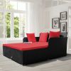 Spacious Outdoor Rattan Daybed with Upholstered Cushions and Pillows
