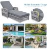 Outdoor Long Reclining Chaise, Wicker Lounge with Armrests, Patio Adjustable Recliner with Soft Removable Cushions