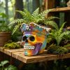 Hand Painted Pirate Skull Planter, Gothic Planter, Unique Small Skeleton Flower Pot Indoor/Outdoor with Drainage