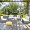 8 Pieces Wicker Sofa Rattan Dining Set Patio Furniture with Storage Table